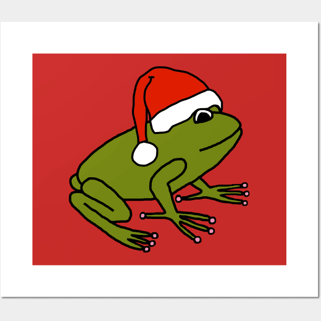 Cute Frog Wearing a Christmas Santa Hat Wall Art by ellenhenryart